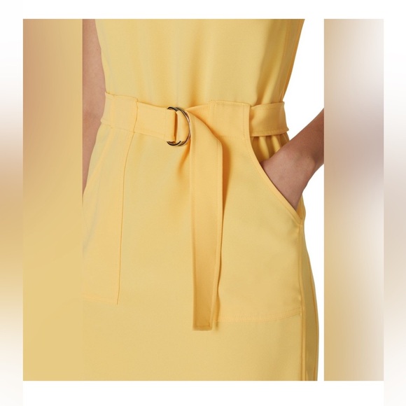 SOLD Amanda Uprichard Palmer Dress Yellow Crepe Square Neck Belted Size Small 💛 - Picture 3 of 4